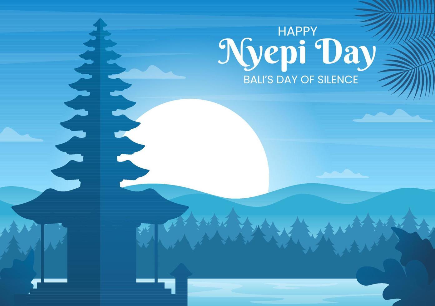 felice giorno di nyepi o silenzio di bali alle cerimonie indù sullo sfondo del tempio o illustrazione pura adatta per poster vettore