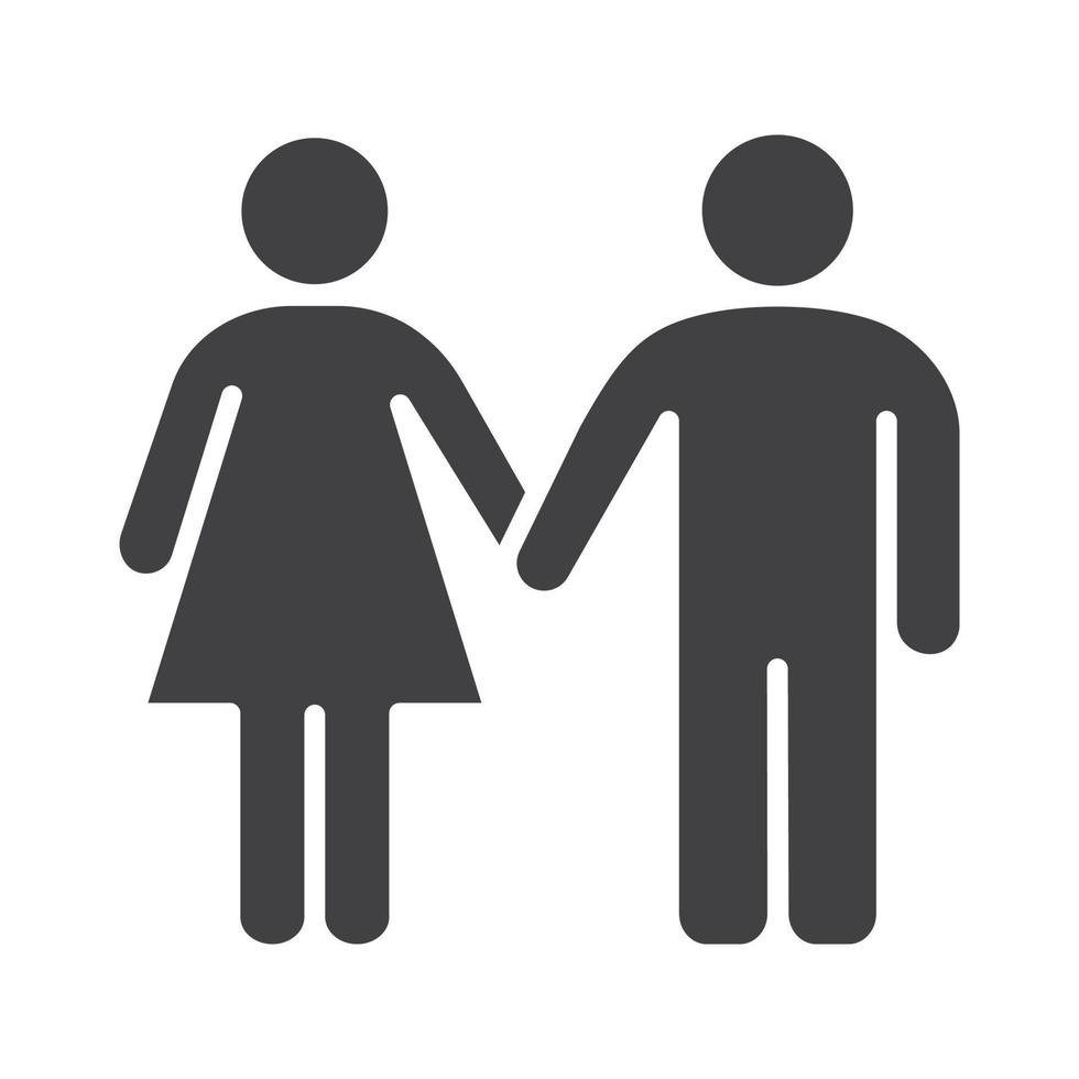 icona di coppia eterosessuale. simbolo di sagoma. uomo e donna che si tengono per mano. spazio negativo. illustrazione vettoriale isolato