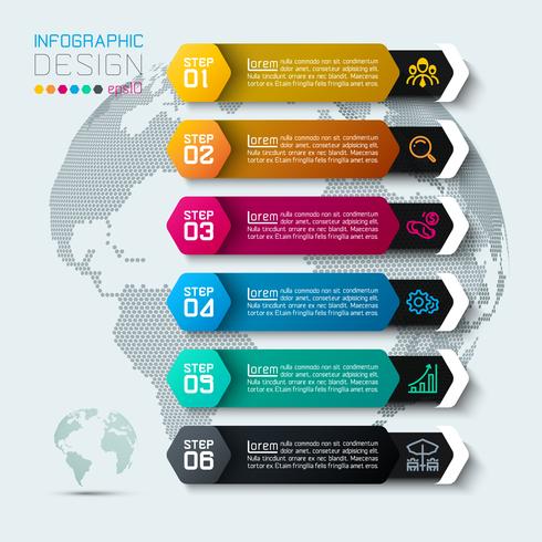 Sei etichette con infografica icona aziendale. vettore