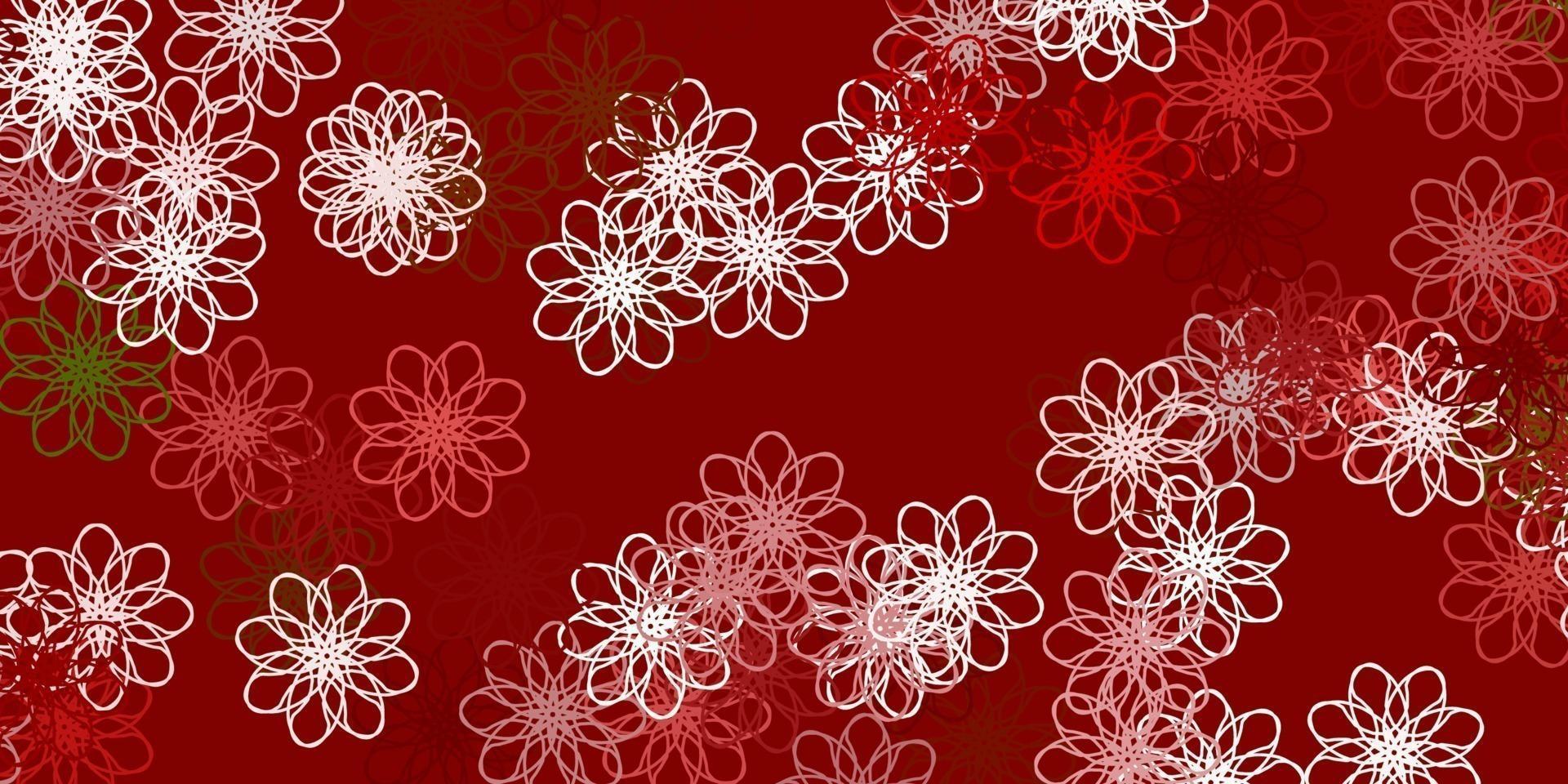 modello doodle vettoriale verde chiaro, rosso con fiori.