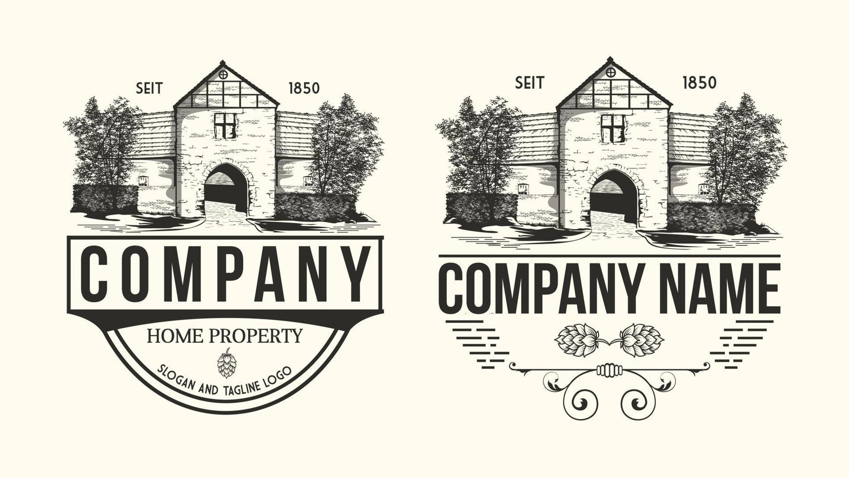 casa disegnata a mano logotipo casa vintage stile retrò illustrazione vettore