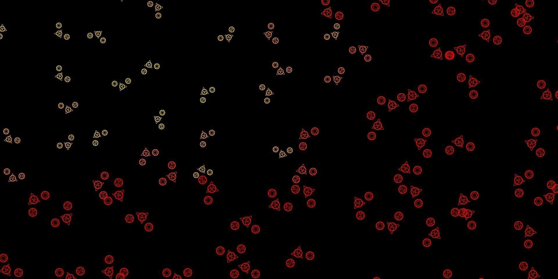 sfondo vettoriale rosso scuro, giallo con simboli occulti.