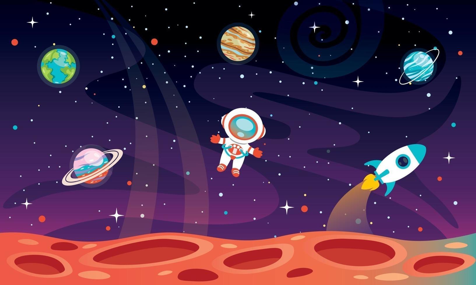 sfondo dello spazio con personaggio dei cartoni animati vettore