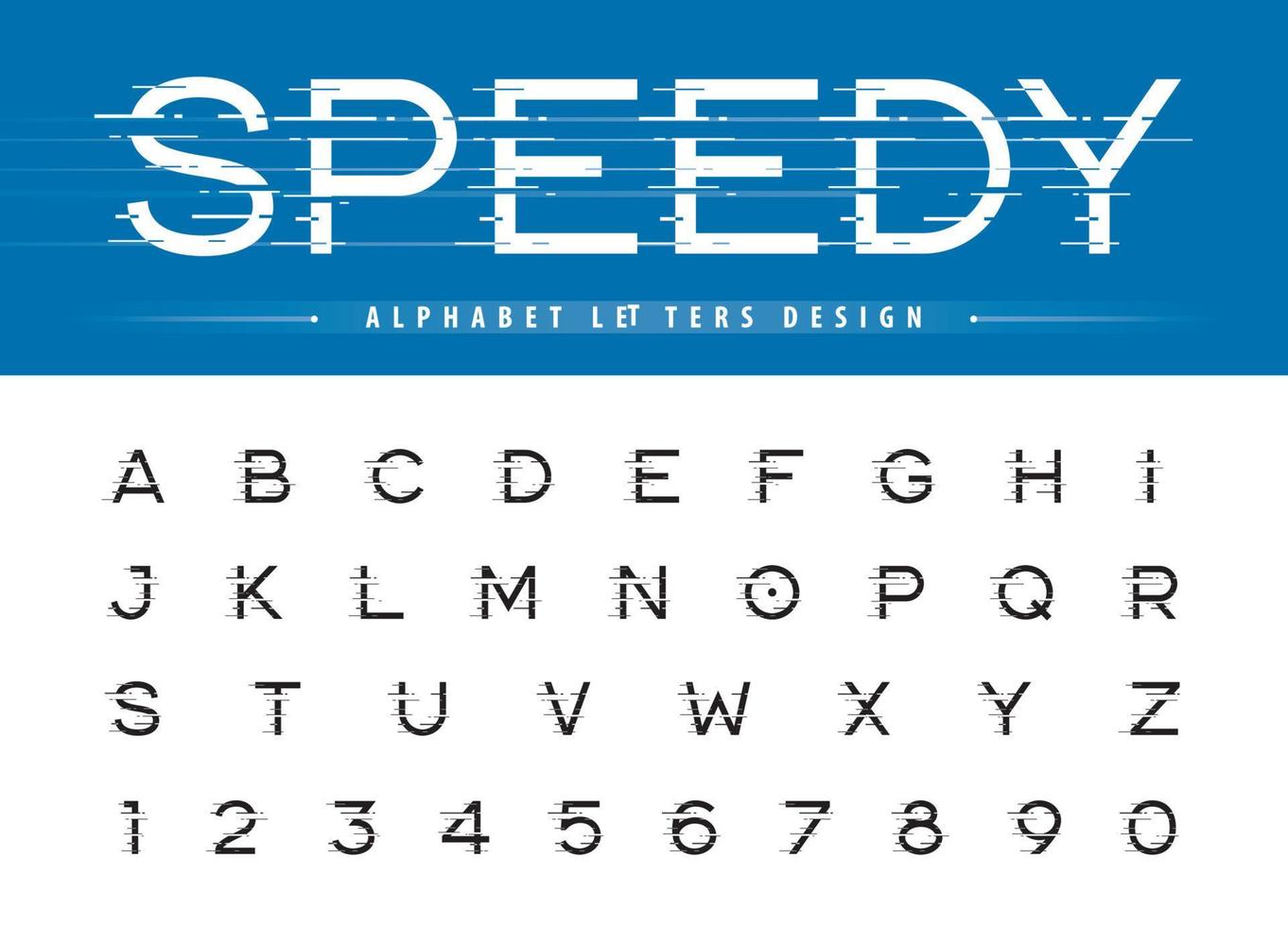 caratteri di lettere di velocità astratte, lettere e numeri dell'alfabeto glitch moderno vettore