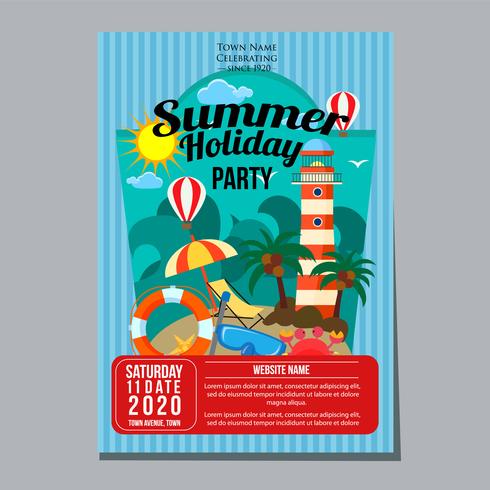 tema di vacanza estiva party template template lighthouse beach vettore