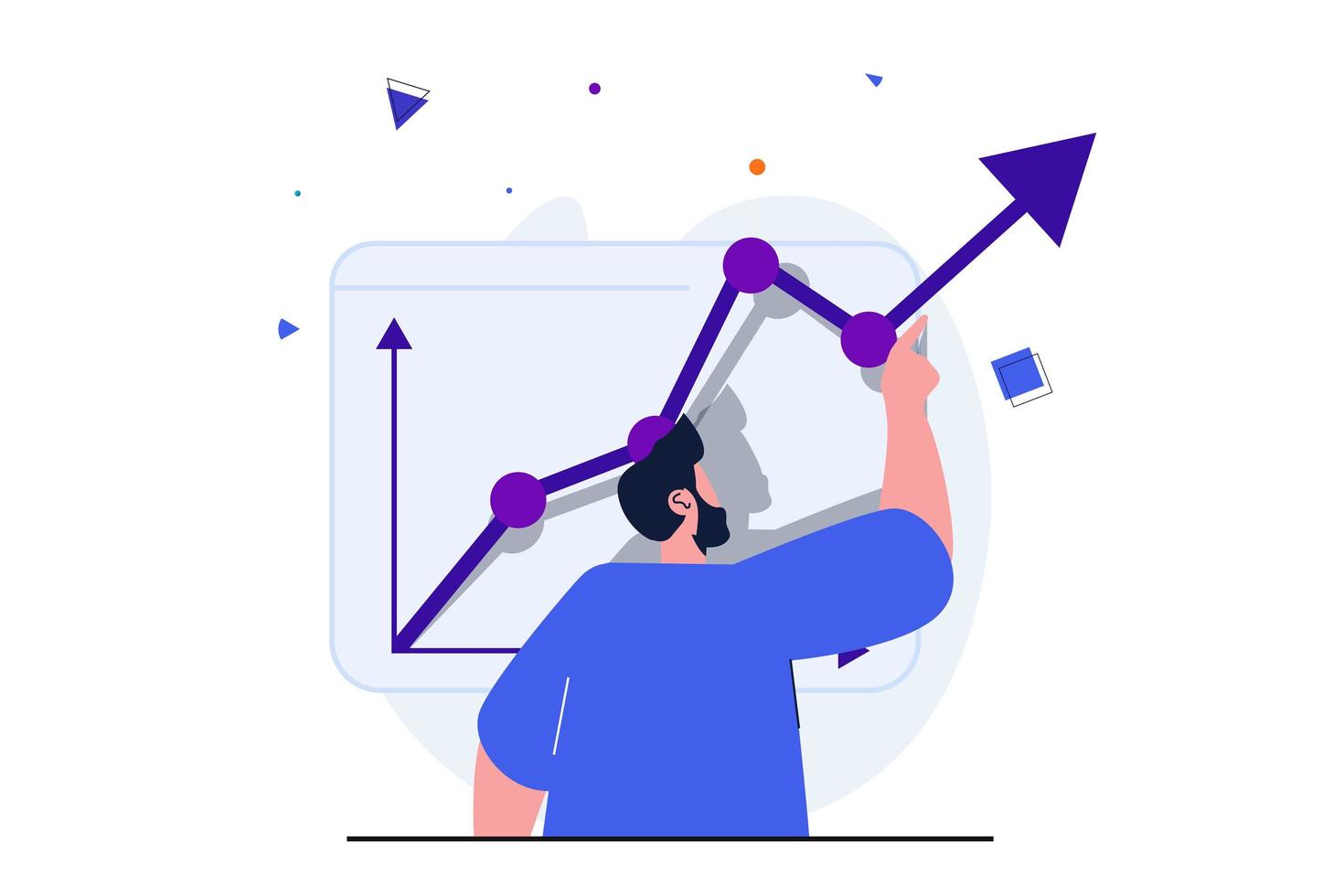 concetto piatto moderno di crescita aziendale per il design di banner web. l'uomo d'affari analizza la crescita dei dati finanziari sul grafico. investimenti, gestione e leadership. illustrazione vettoriale con scena di persone isolate