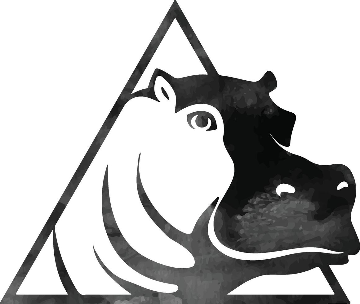 logo del triangolo dell'ippopotamo animale dell'acquerello vettore