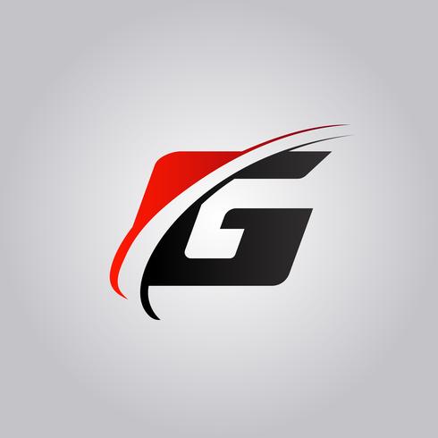 logo iniziale con lettera G con swoosh colorato di rosso e nero vettore