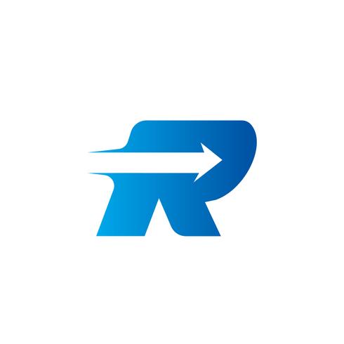 lettera R con modello di progettazione logo freccia vettore