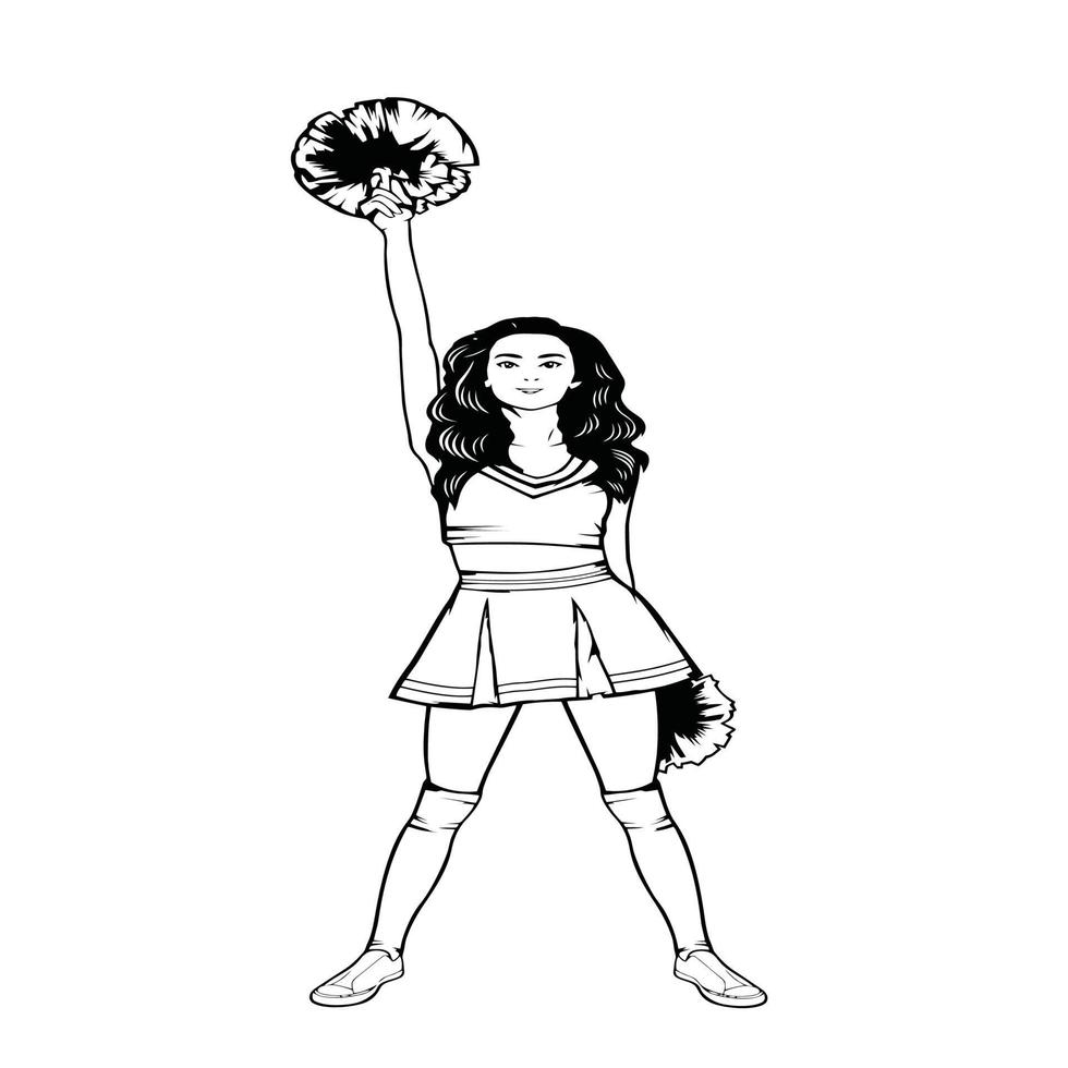 cheerleader in posa con pompon vettore