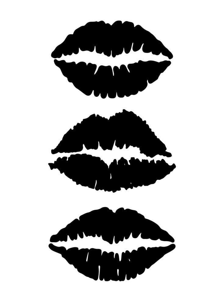 set di forme di labbra nere su bianco vettore