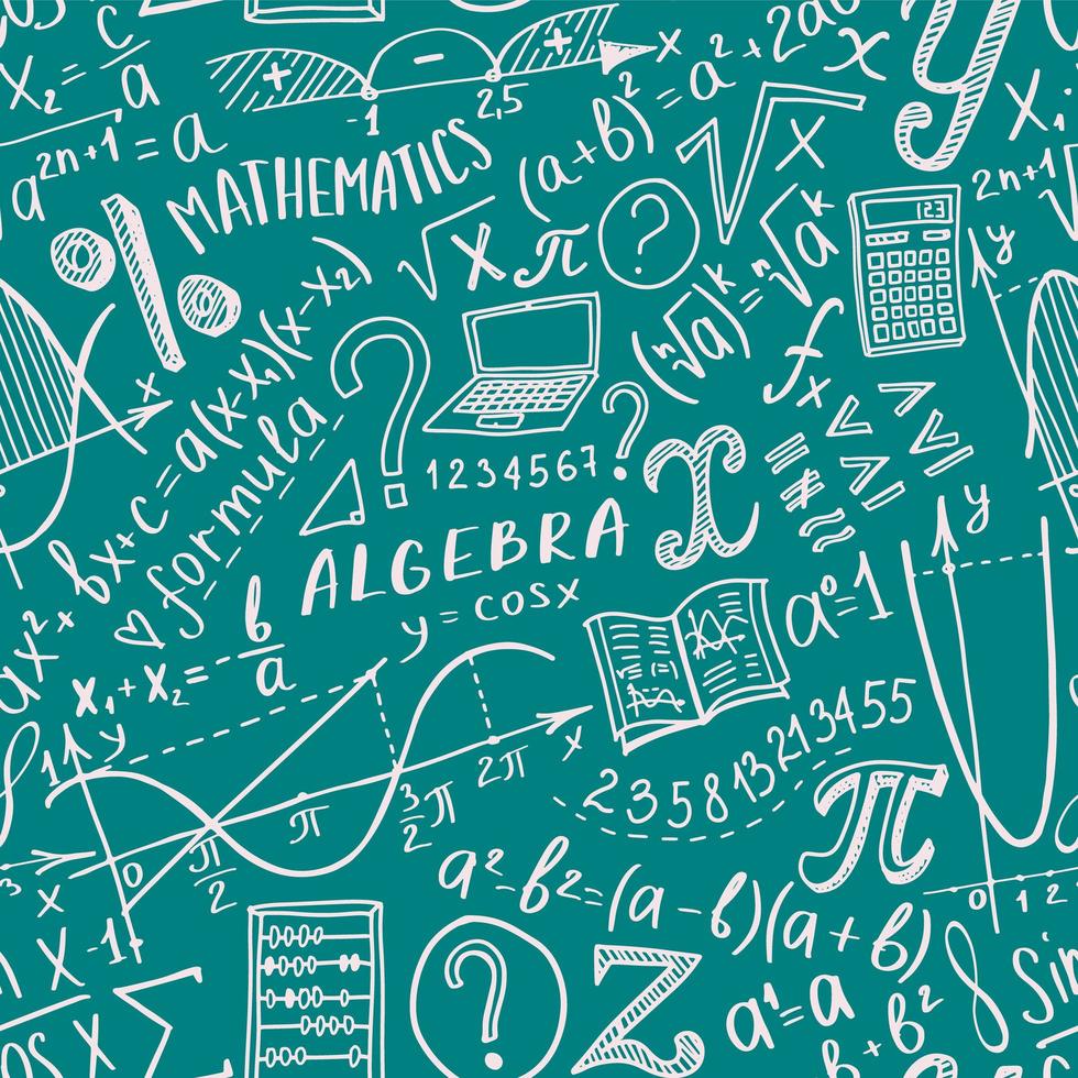 set di icone di simboli di matematica. disegno di doodle di materie di algebra o matematica. concetto di istruzione e studio. sfondo di ritorno a scuola per taccuino, non blocco, album da disegno. illustrazione disegnata a mano. vettore