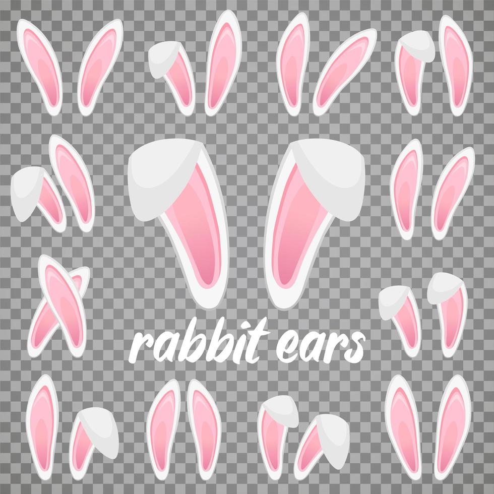 collezione di orecchie di coniglio per pasqua. set di maschere isolate su bianco. illustrazione vettoriale