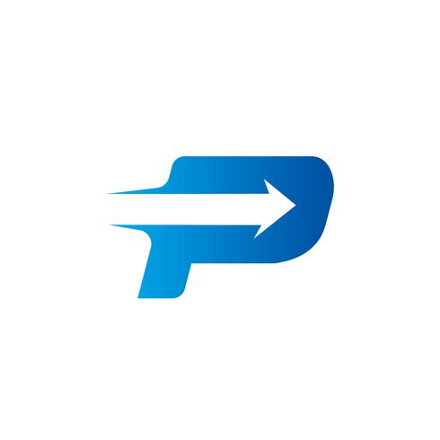 lettera P con modello di progettazione logo freccia vettore