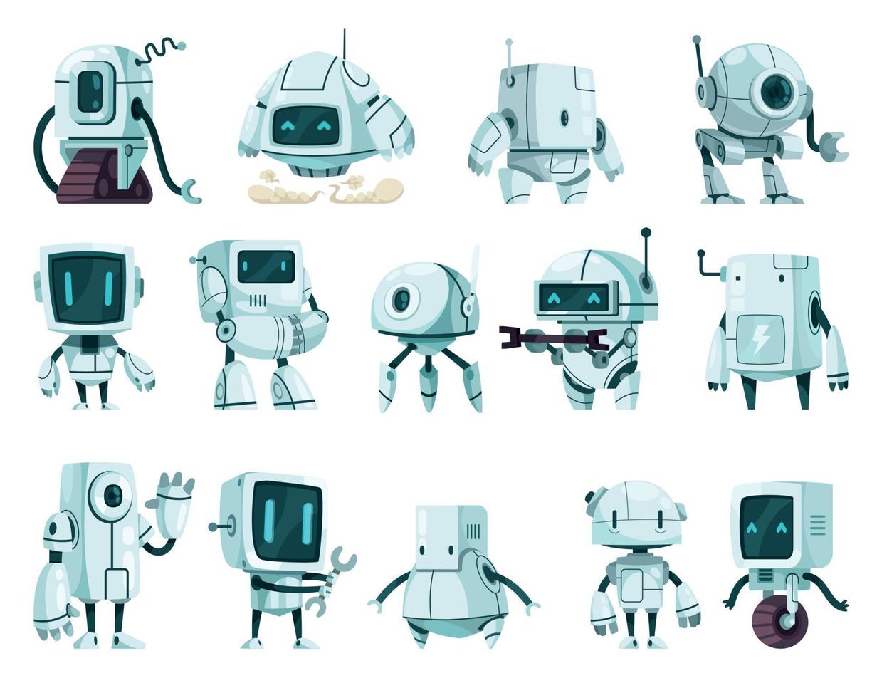 set di personaggi dei cartoni animati di robot futuristici vettore