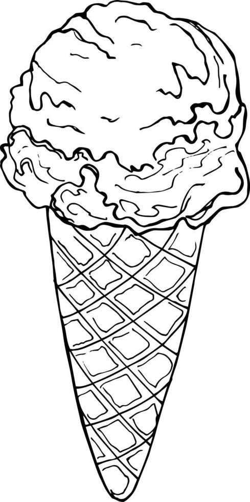 schizzo cono gelato su sfondo bianco. illustrazione vettoriale in stile doodle