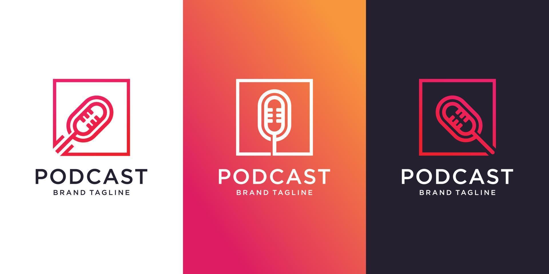 modello di logo della scatola del podcast con vettore premium di concetto di elemento diverso