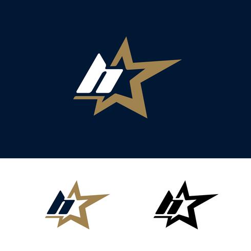 Modello di logo lettera H con elemento di design stella. Illustrazione vettoriale