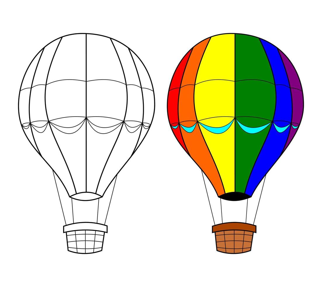 vettore di mongolfiera, libro da colorare o pagina, illustrazione vettoriale