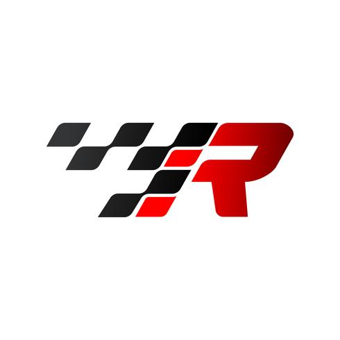 Lettera R con logo della bandiera da corsa vettore
