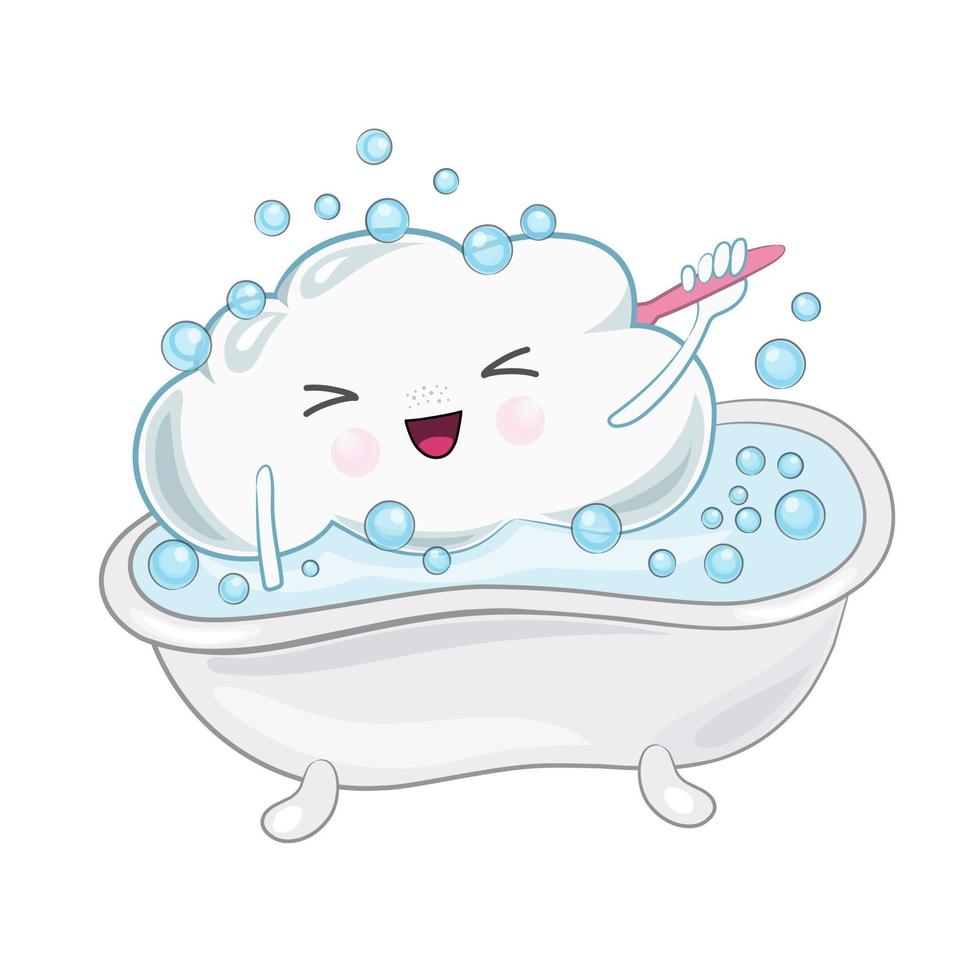 simpatico cartone animato bagno di nuvole in bagno. illustrazione vettoriale dei cartoni animati. kawaii, illustrazione vettoriale isolata per bambini. illustrazione della nuvola.