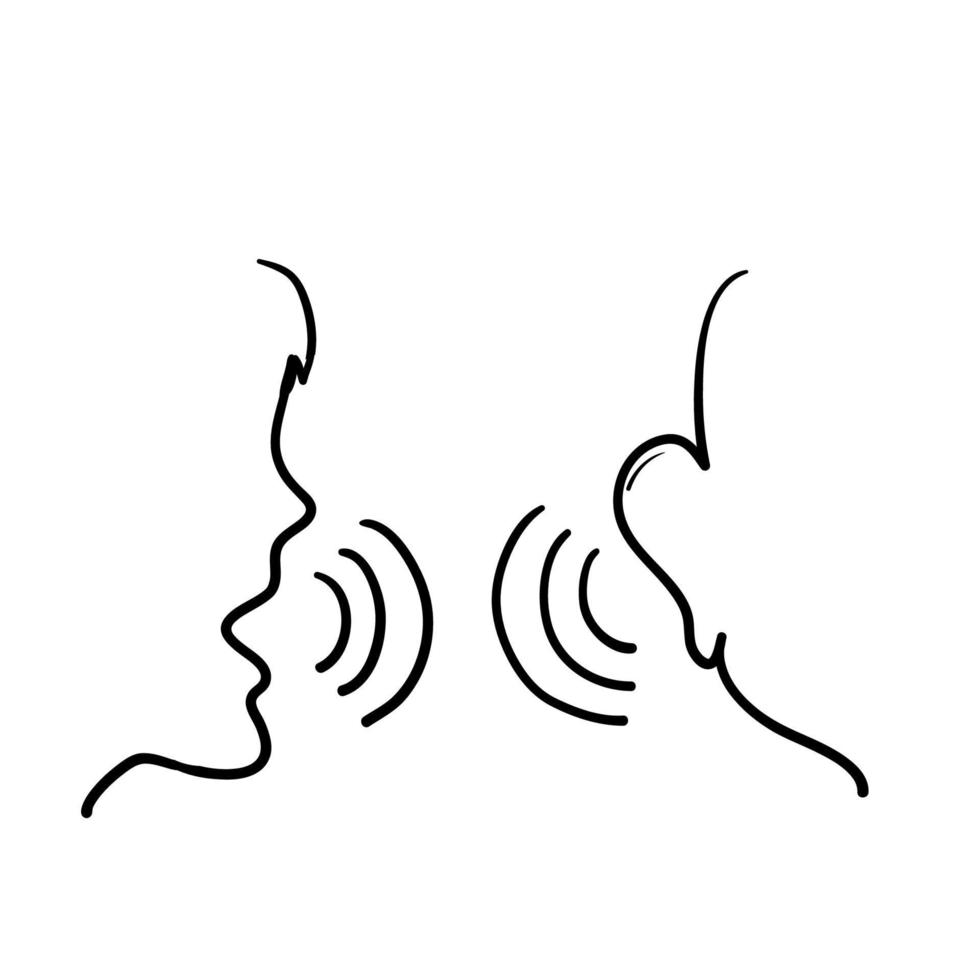 doodle disegnato a mano le persone parlano e ascoltano l'icona illustrazione vettore isolato