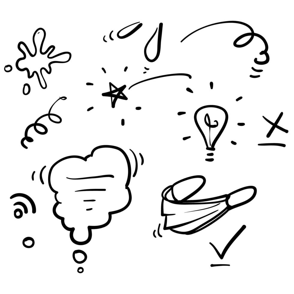 vettore di raccolta di icone dell'illustrazione dell'elemento doodle disegnato a mano
