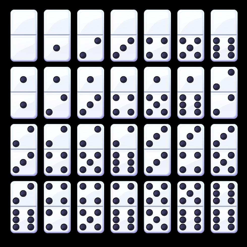 insieme di vettore dei domino classici in bianco e nero isolati. raccolta di semplici fiches del domino.