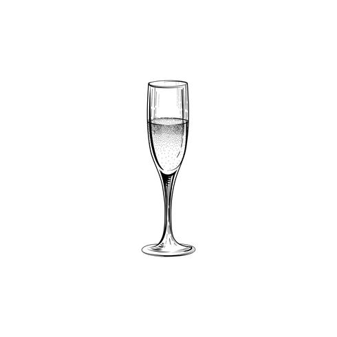 Bere segno di champagne. Icona della festa di Natale con un bicchiere di vino. Mano vettore