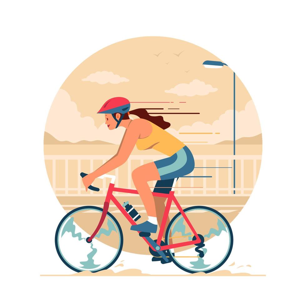il ciclista femminile va in bicicletta vettore
