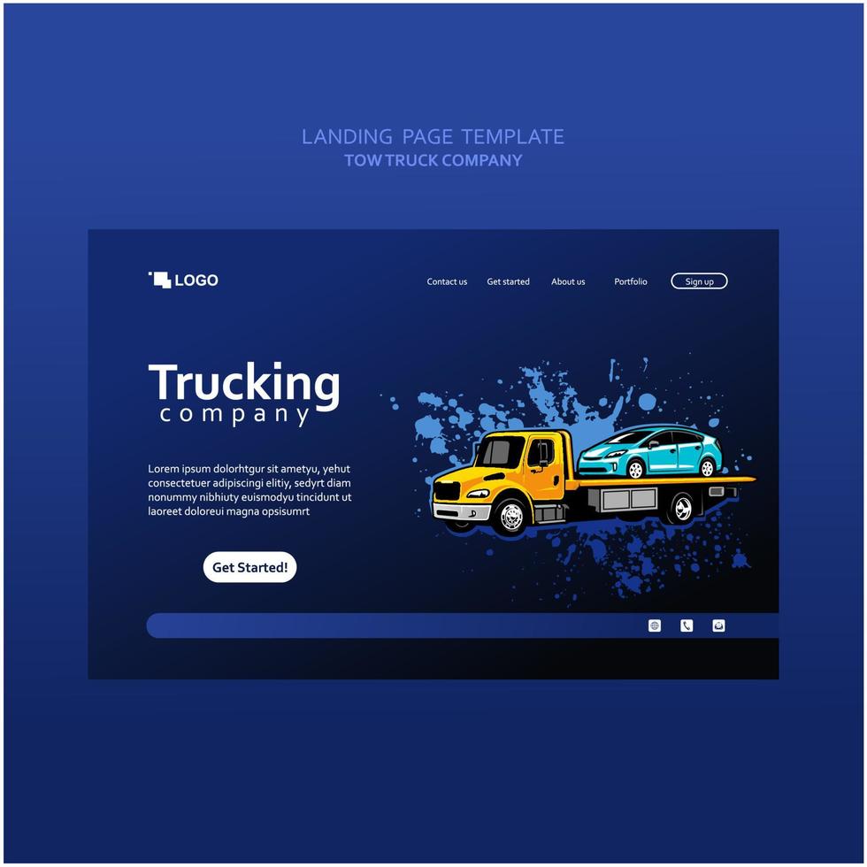 pagina di destinazione web con tema aziendale per camion di rimorchio vettore