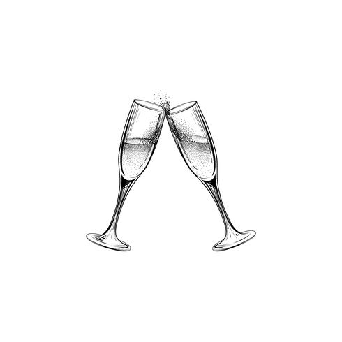 Bere segno di champagne. Icona di festa di Natale con bicchiere di vino tintinnante vettore