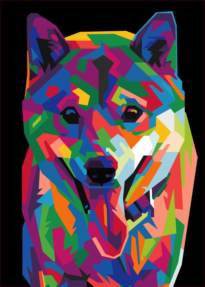 testa di cane colorata con cool isolato in stile pop art backround. stile wpap vettore