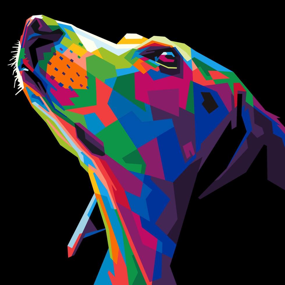 testa di cane colorata con cool isolato in stile pop art backround. stile wpap vettore