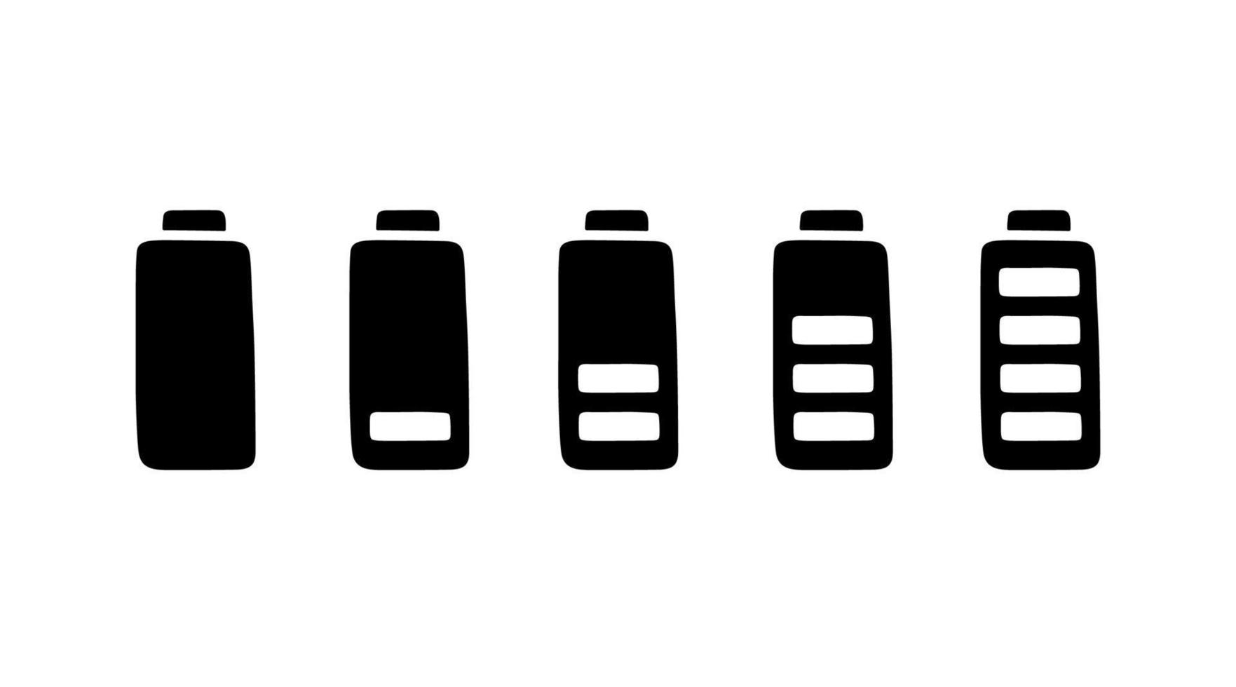 carica della batteria in stile semplice, illustrazione vettoriale. sagoma disegnata a mano, livello di energia basso e pieno. icona isolata su sfondo bianco. indicatore ricarica la batteria del cellulare vettore