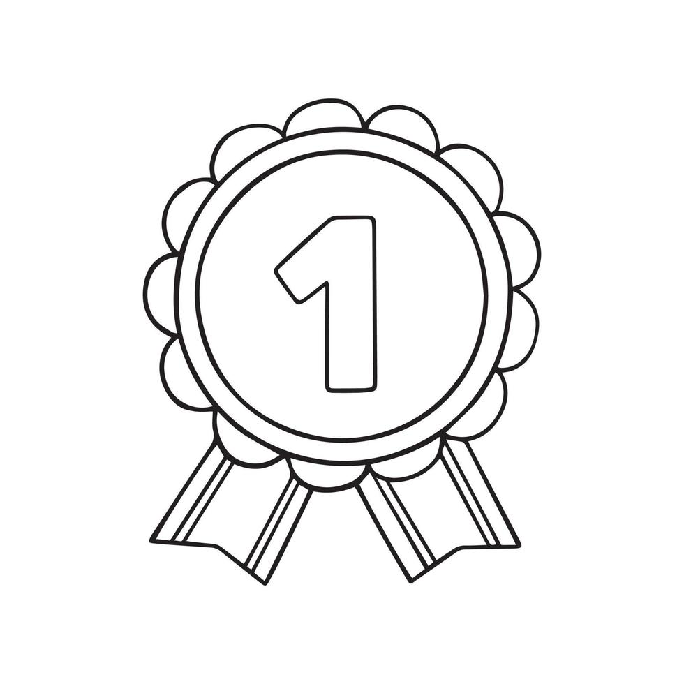 doodle medaglia disegnata a mano. medaglia dei premi del campione e del vincitore con nastro in stile schizzo. illustrazione vettoriale isolato su sfondo bianco.
