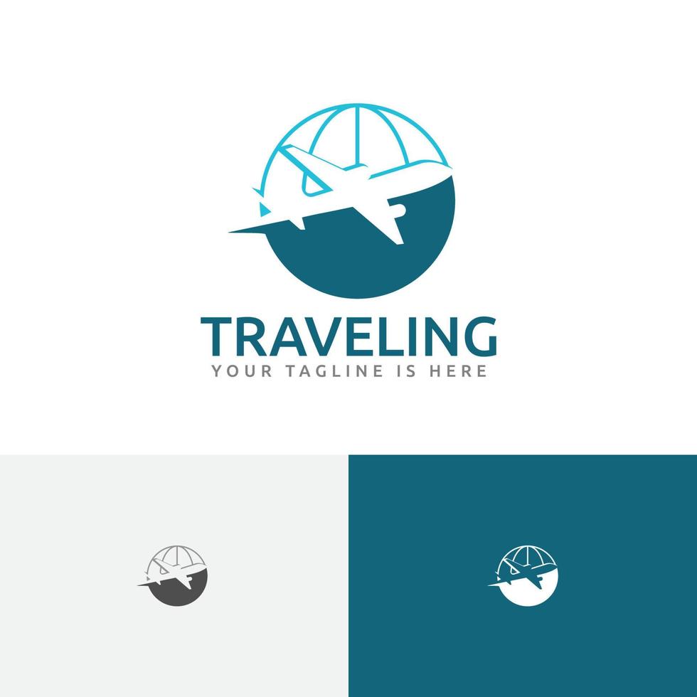 logo dell'agenzia di vacanze per le vacanze di viaggio in aereo di volo del globo del mondo vettore