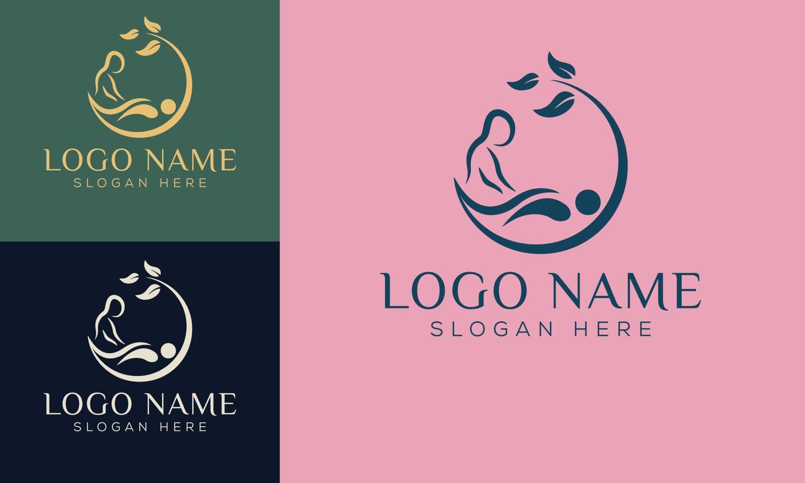 set di logo disegnato a mano elemento spa con corpo e foglie. logo per spa e salone di bellezza, boutique, massoterapia, negozio biologico, relax, corpo donna, yoga, negozio di cosmetici. vettore libero