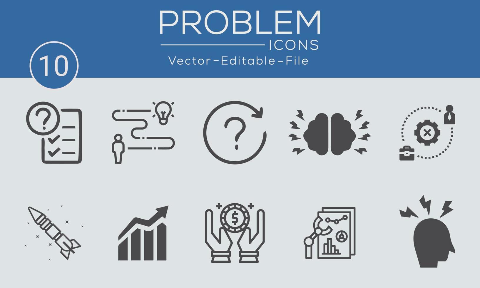 set di icone di concetto di problema. contiene tali icone per la risoluzione dei problemi, la depressione, l'analisi, la soluzione e altro, può essere utilizzato per il Web e le app. vettore libero disponibile.