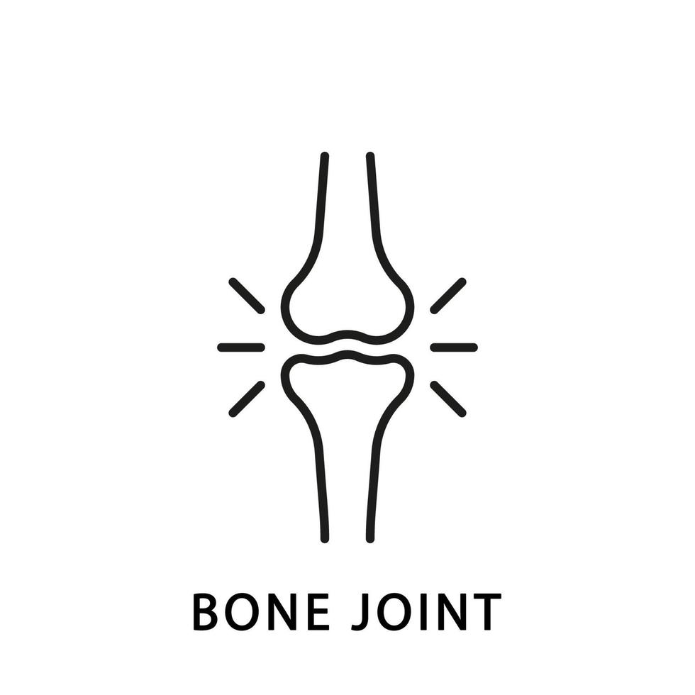icona della linea dell'articolazione dell'osso del ginocchio umano. pittogramma lineare dello scheletro della gamba di anatomia. artrite, osteoporosi icona della malattia dell'articolazione dell'osso. salute ortopedica. illustrazione vettoriale isolata.