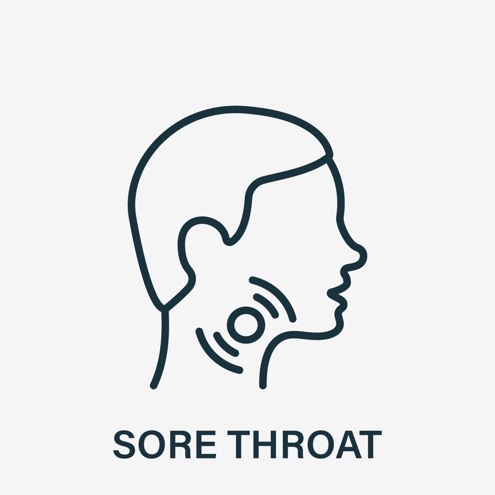 icona della linea mal di gola. icona lineare dolorosa mal di gola. testa maschile nel pittogramma di profilo. sintomo di angina, influenza o raffreddore. illustrazione vettoriale. vettore