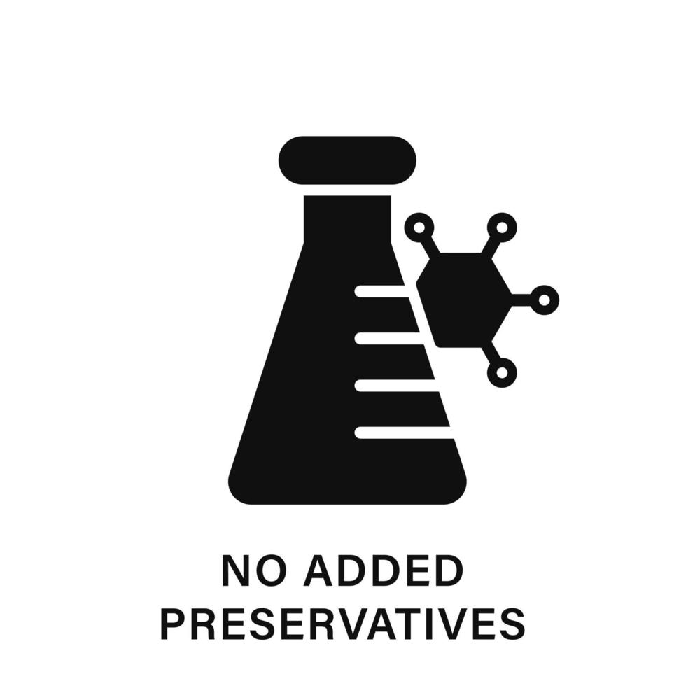 icona della siluetta conservante non aggiunta. nessun pittogramma nero di ingredienti alimentari artificiali, tossici e chimici. segno senza conservanti additivi. certificato prodotto sicuro biologico. illustrazione vettoriale isolata.