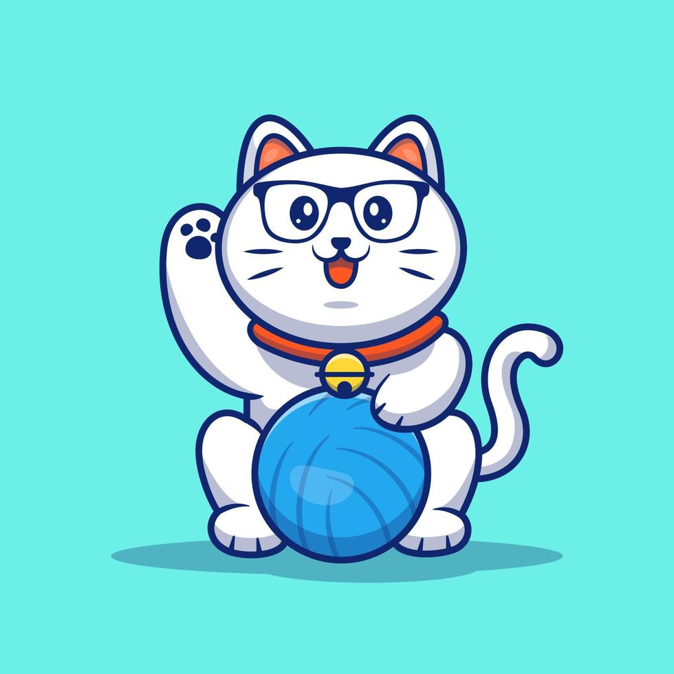 simpatico gatto che gioca palla fumetto icona vettore illustrazione. icona dello sport animale concetto isolato vettore premium. stile cartone animato piatto