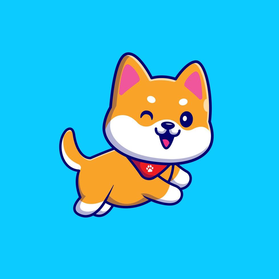 simpatico cane shiba inu che corre e indossa una sciarpa cartone animato icona vettore illustrazione. concetto di icona della natura animale isolato vettore premium. stile cartone animato piatto