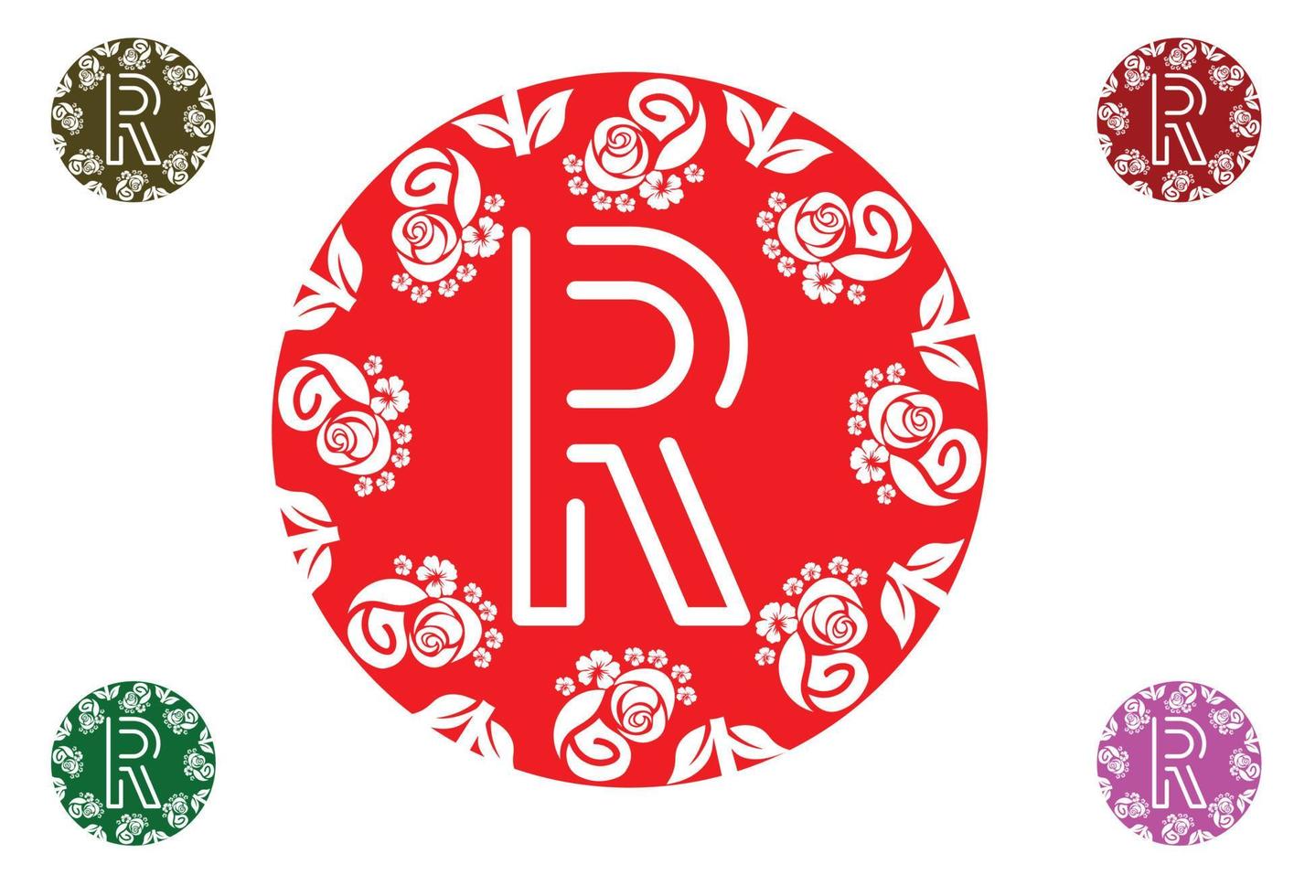 lettera r con logo floreale e modello di progettazione grafica icona vettore