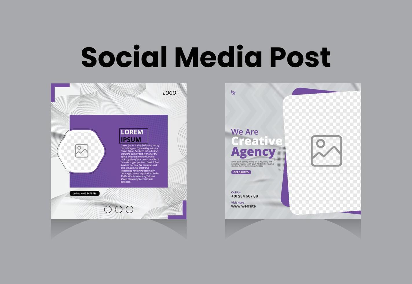 design del modello di post sui social media dell'agenzia di marketing digitale creativo, promozione di banner, modello di volantino quadrato, modello di post di banner web modificabile per la pubblicità aziendale vettore