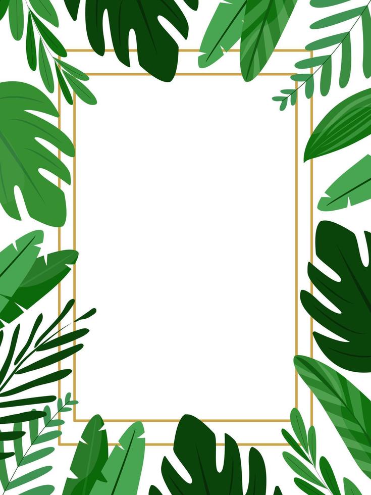 cornice verticale da elementi di palma, piante tropicali. foglie illustrazione vettoriale. progettazione di pubblicità, inviti, volantini, insegne vettore