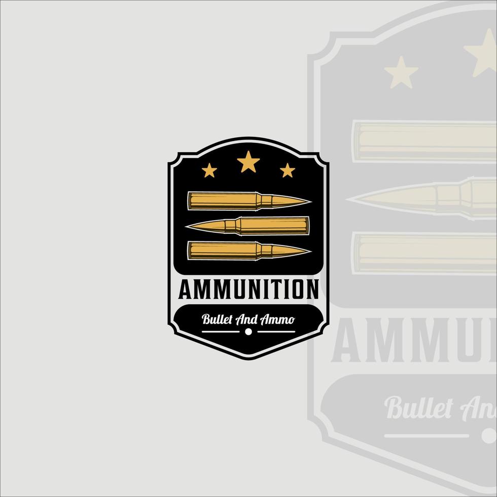 munizioni o proiettile emblema logo illustrazione vettoriale vintage modello icona graphic design. munizioni per il segno o il simbolo dell'arma per il concetto di equipaggiamento militare