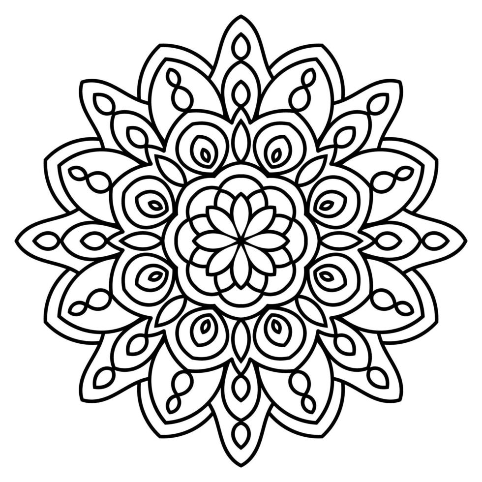 fiore ornamentale rotondo doodle isolato su sfondo bianco. mandala contorno nero. elemento cerchio geometrico. vettore