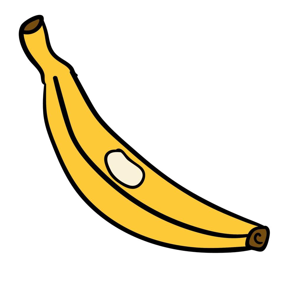 banana del fumetto disegnata a mano isolata su fondo bianco. frutta dei cartoni animati. vettore
